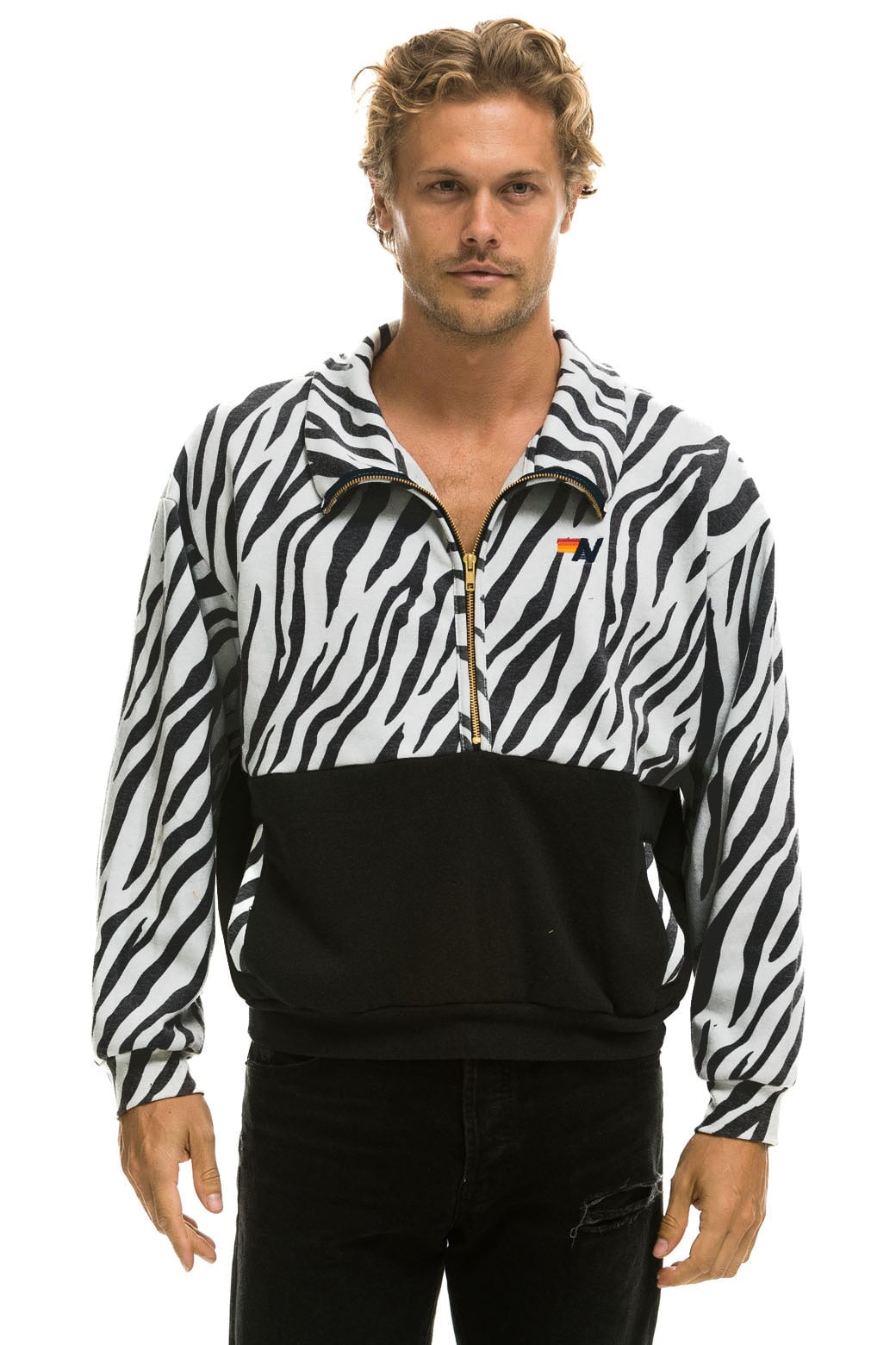 ZEBRA FLEECE UNISEX HALF ZIP COLOR BLOCK JACKET - ZEBRA - Image 2