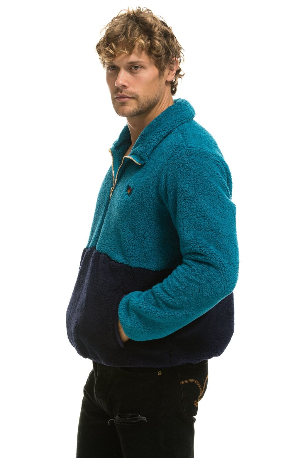 TEDDY UNISEX HALF ZIP COLOR BLOCK JACKET - CAPRI - Image 4
