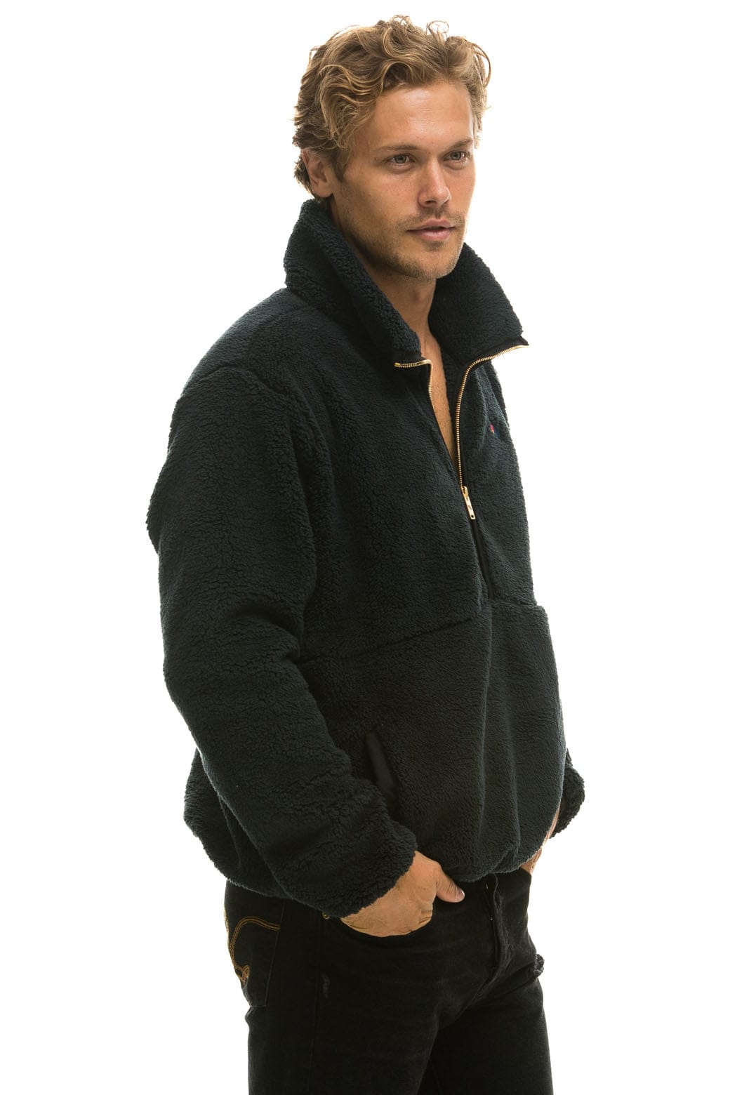 TEDDY UNISEX HALF ZIP JACKET - BLACK - Image 6