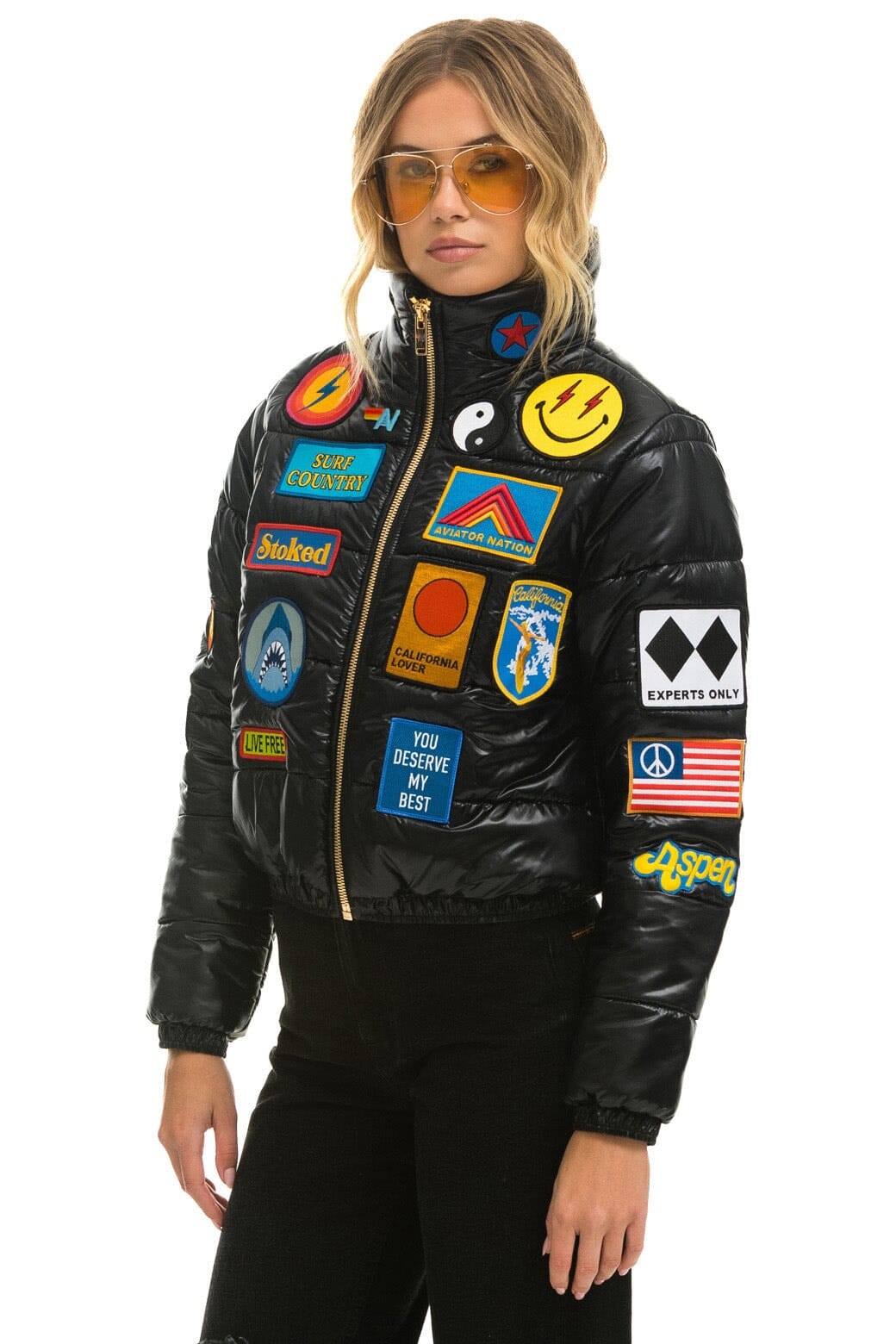 VINTAGE PATCH APRES PUFFER JACKET - BLACK GLOSSY - Image 5