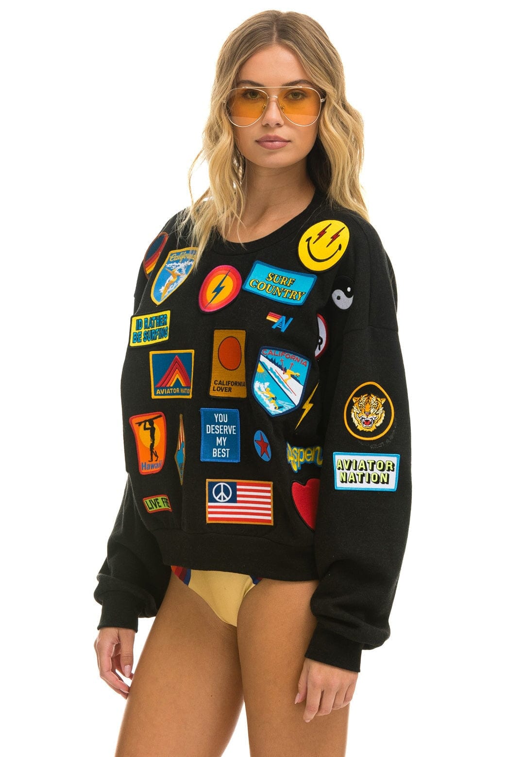 VINTAGE PATCH RELAXED CREW SWEATSHIRT - BLACK - Image 3