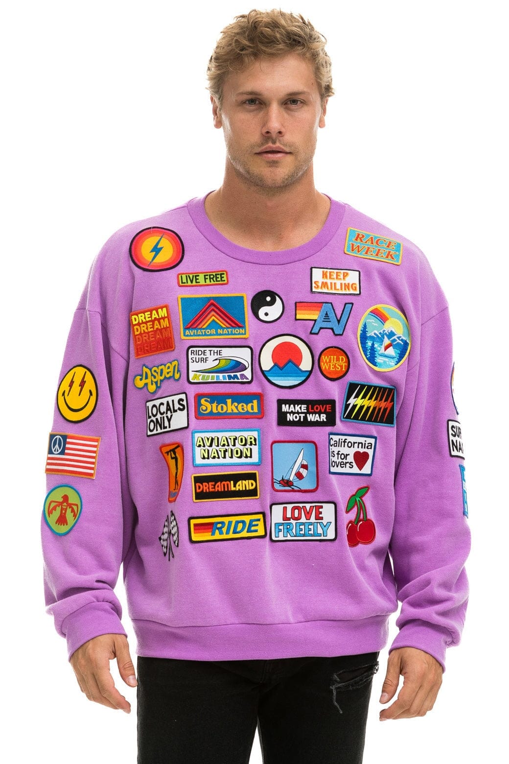 VINTAGE PATCH RELAXED CREW SWEATSHIRT - NEON PURPLE - Image 2