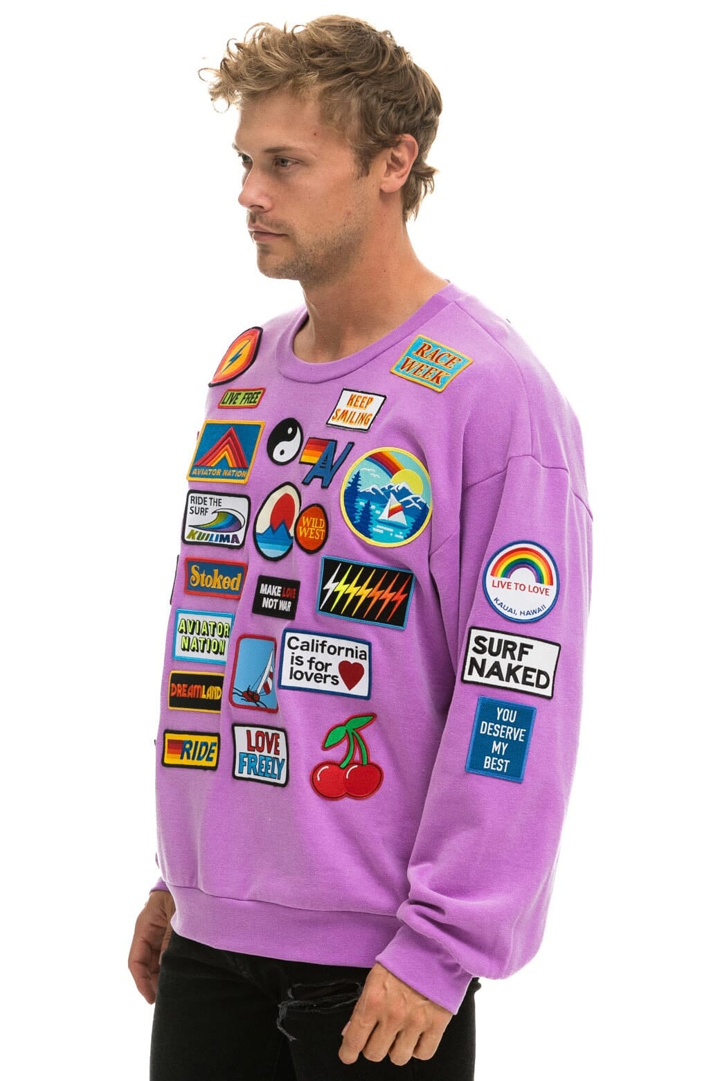 VINTAGE PATCH RELAXED CREW SWEATSHIRT - NEON PURPLE - Image 4
