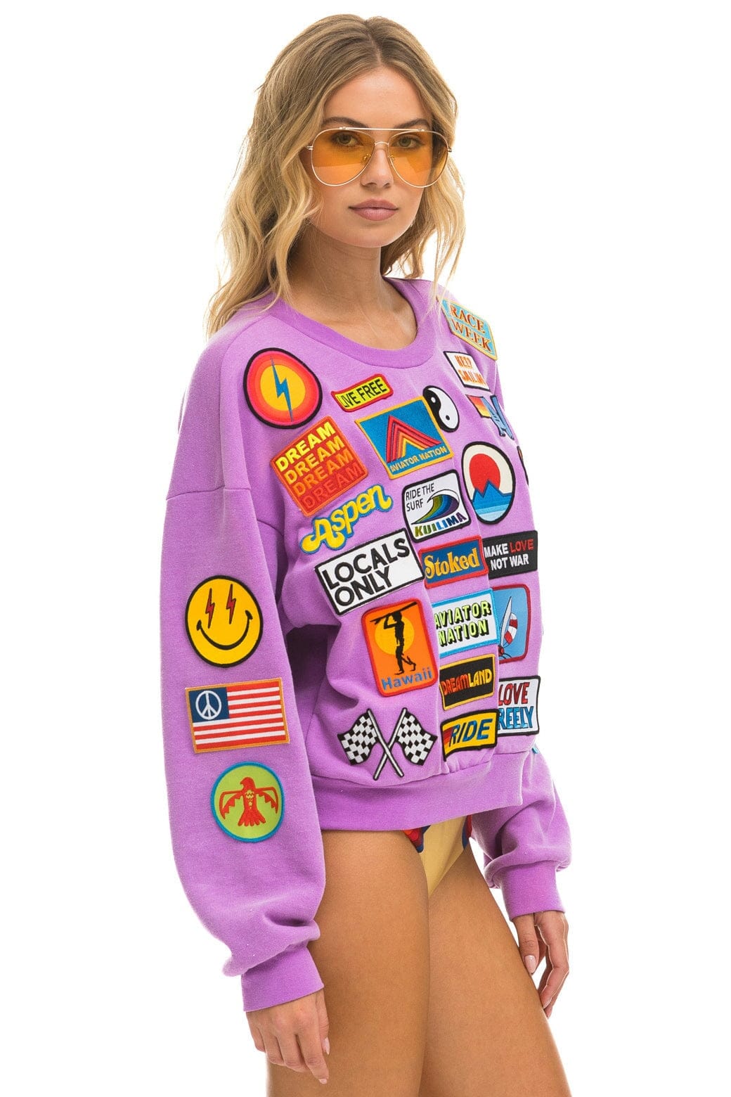 VINTAGE PATCH RELAXED CREW SWEATSHIRT - NEON PURPLE - Image 5