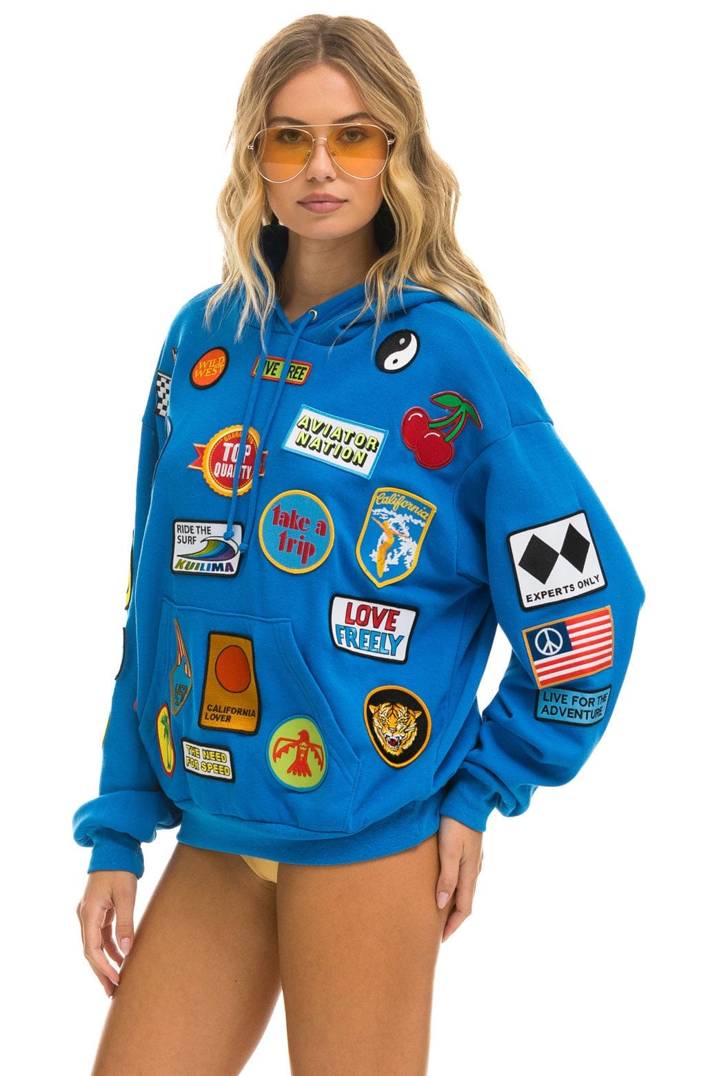 VINTAGE PATCH RELAXED PULLOVER HOODIE- OCEAN - Image 3