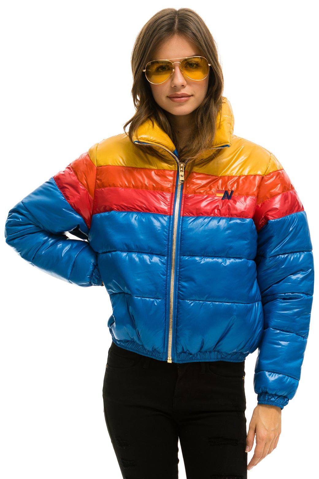 COLOR BLOCK LUXE APRES PUFFER JACKET - GLOSSY SNORKEL BLUE - Image 3
