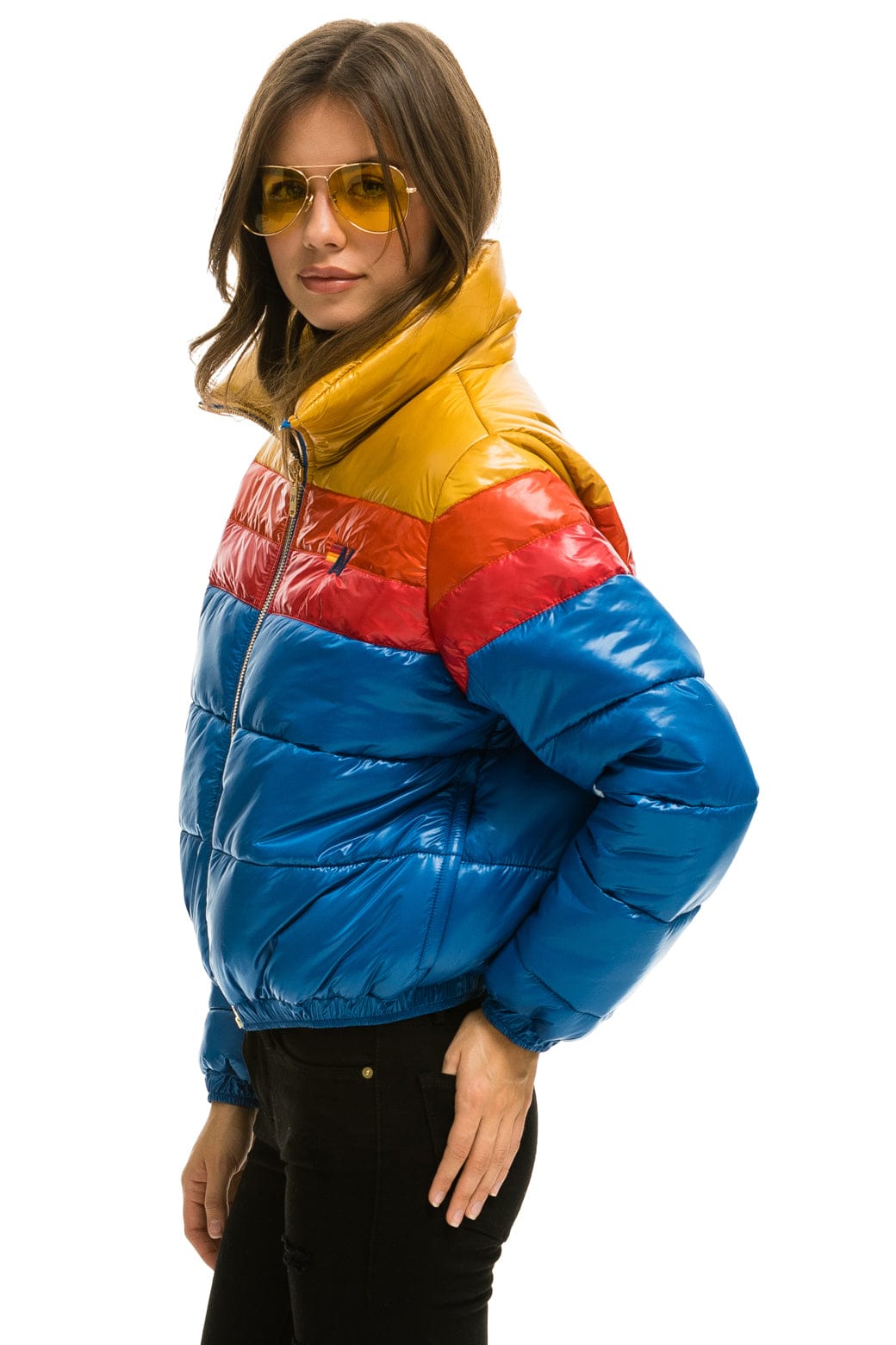 COLOR BLOCK LUXE APRES PUFFER JACKET - GLOSSY SNORKEL BLUE - Image 5