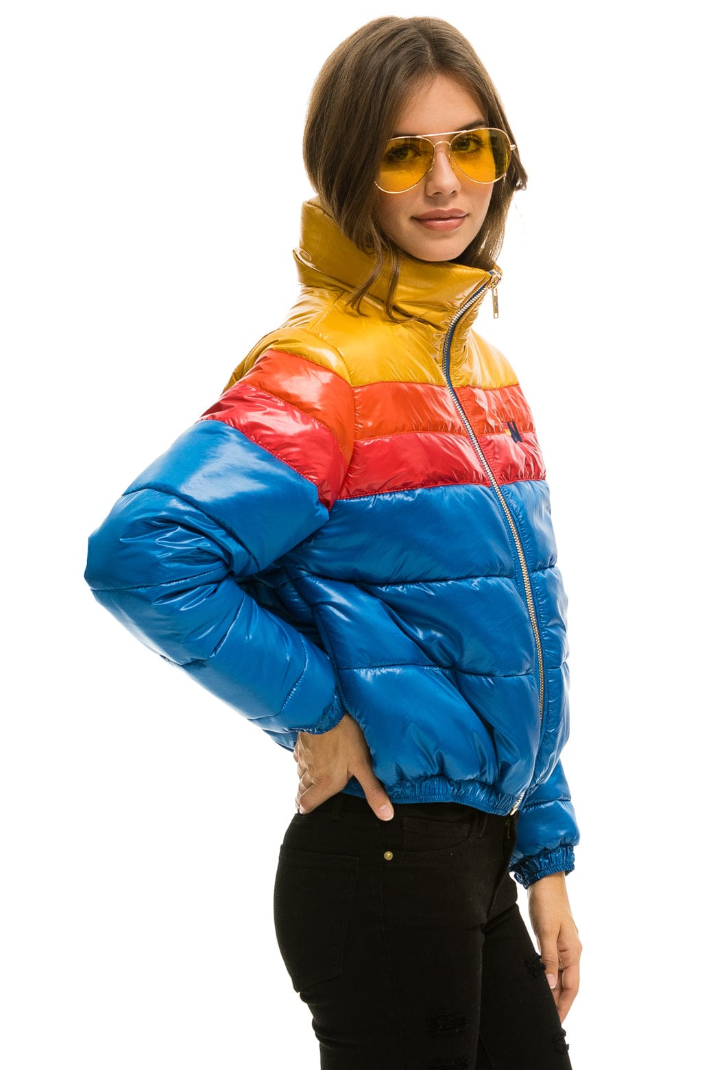 COLOR BLOCK LUXE APRES PUFFER JACKET - GLOSSY SNORKEL BLUE - Image 2