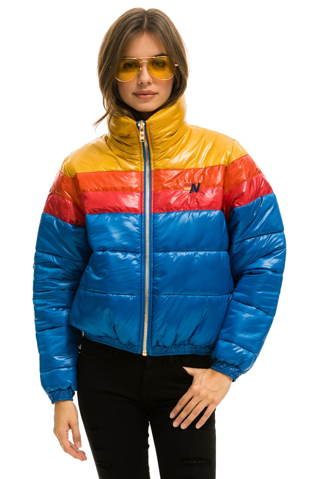 COLOR BLOCK LUXE APRES PUFFER JACKET - GLOSSY SNORKEL BLUE - Image 4