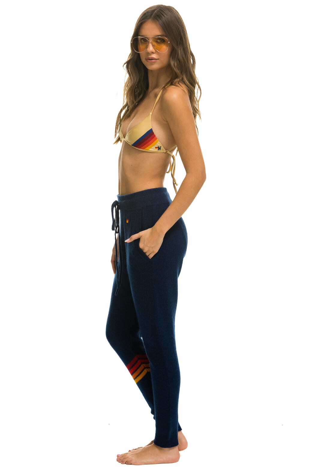 RAINBOW 4 STRIPE CASHMERE RELAXED FIT PANT - MIDNIGHT - Image 3