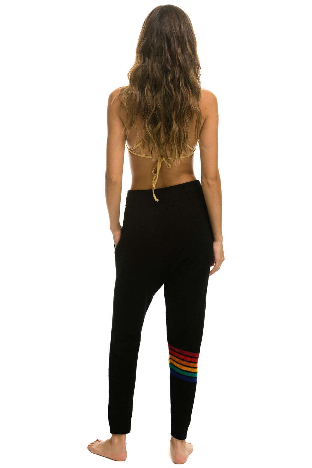 RAINBOW 6 STRIPE CASHMERE RELAXED FIT PANT - BLACK - Image 4