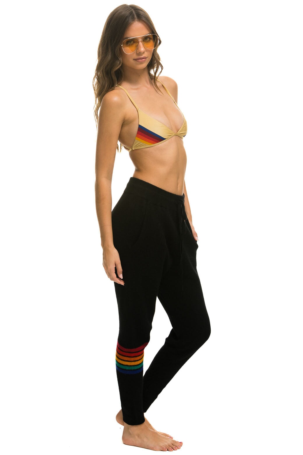 RAINBOW 6 STRIPE CASHMERE RELAXED FIT PANT - BLACK - Image 3