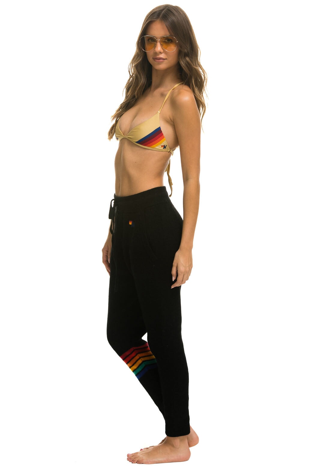 RAINBOW 6 STRIPE CASHMERE RELAXED FIT PANT - BLACK - Image 2