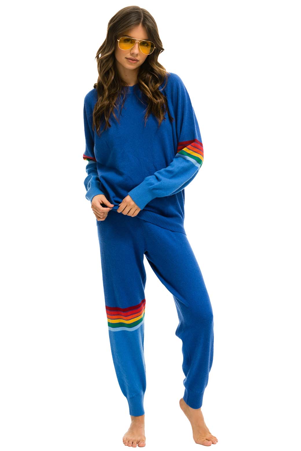 RAINBOW STRIPE CASHMERE LIGHT SWEATER PANT - VINTAGE BLUE - Image 4