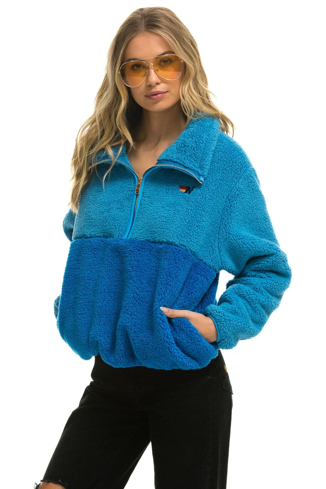 TEDDY APRES HALF ZIP COLOR BLOCK JACKET - OCEAN - Image 3